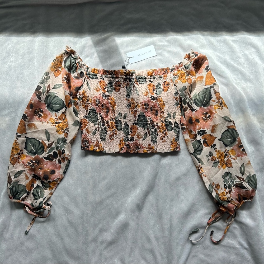 Dynamite Floral Off-Shoulder Smocked Top